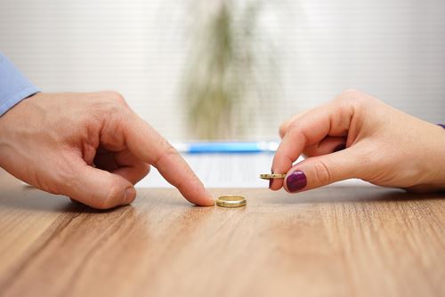 placing wedding rings on a table